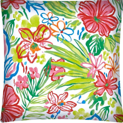 17" Green and Pink Floral Indoor Outdoor Throw Pillow Cover