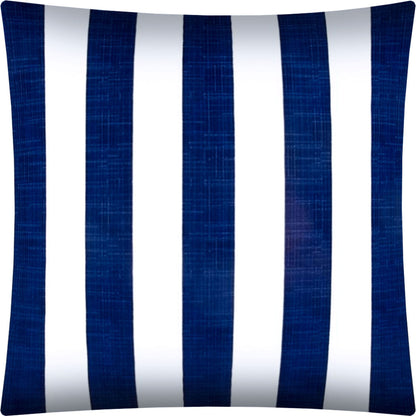 17" X 17" Navy Blue And White Zippered Striped Throw Indoor Outdoor Pillow Cover