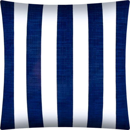 17" X 17" Navy Blue And White Zippered Striped Throw Indoor Outdoor Pillow Cover