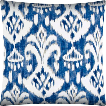 17" Indigo Taupe and Cream Ikat Indoor Outdoor Throw Pillow Cover