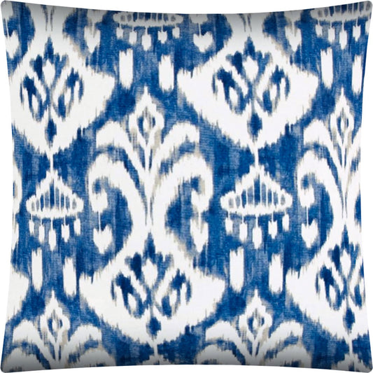 17" Indigo Taupe and Cream Ikat Indoor Outdoor Throw Pillow Cover