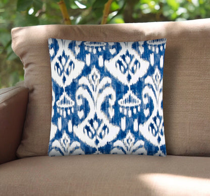 17" Indigo Taupe and Cream Ikat Indoor Outdoor Throw Pillow Cover