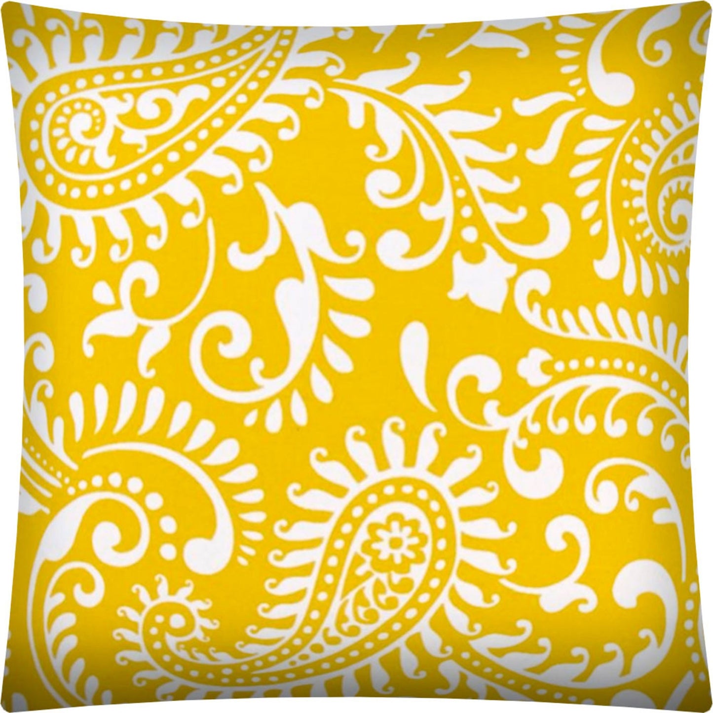 17" Yellow and White Paisley Indoor Outdoor Throw Pillow Cover