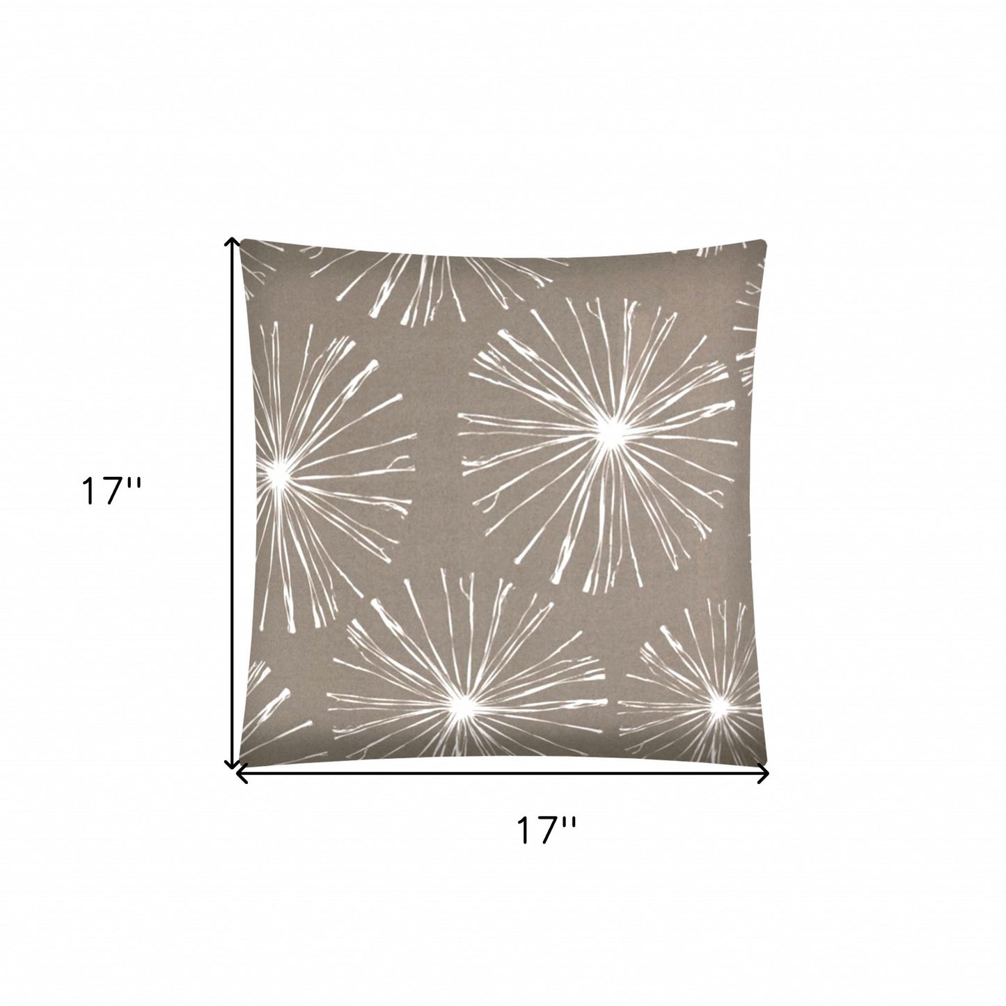 17" Taupe and White Fireworks Indoor Outdoor Throw Pillow Cover