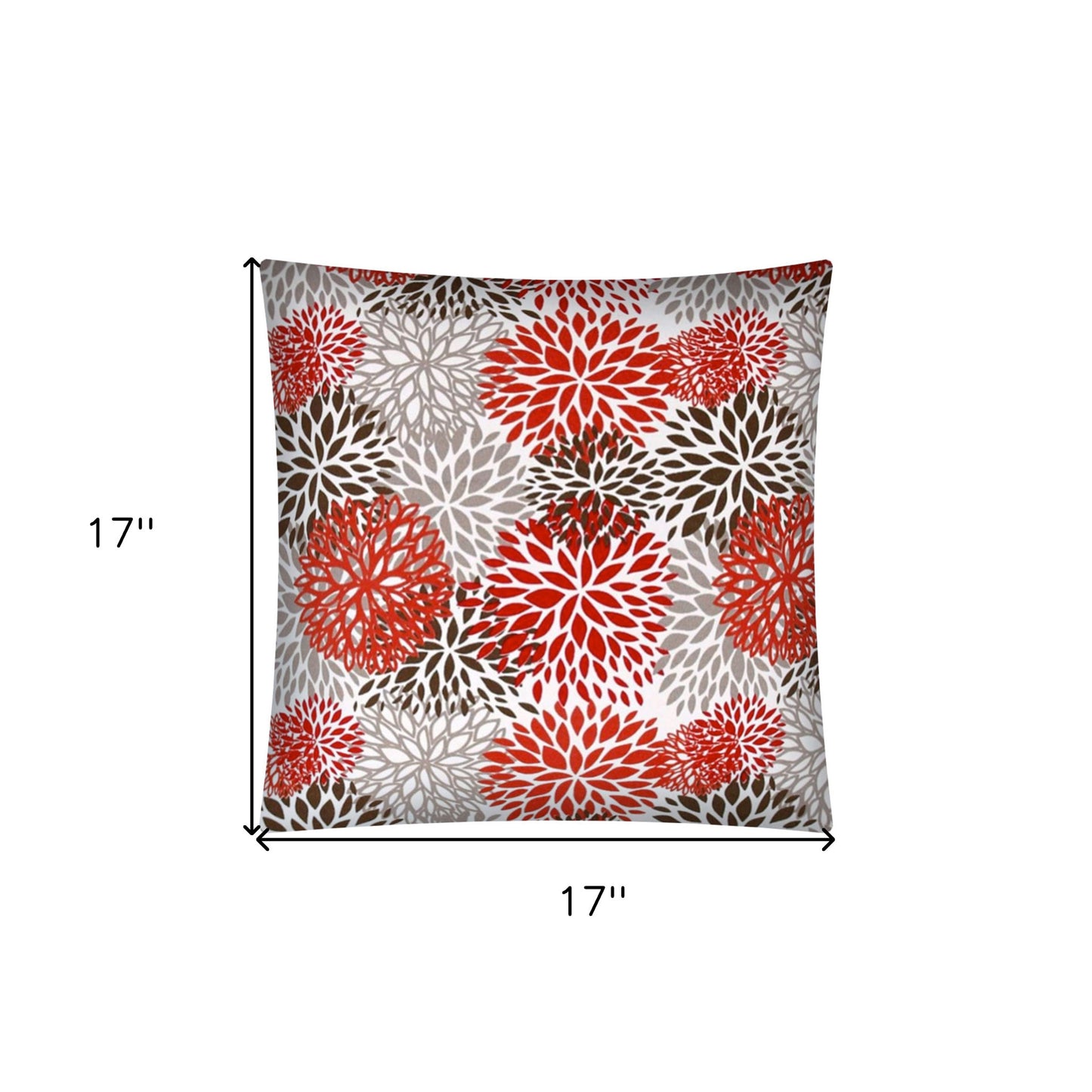 17" Red Taupe and White Floral Indoor Outdoor Throw Pillow Cover