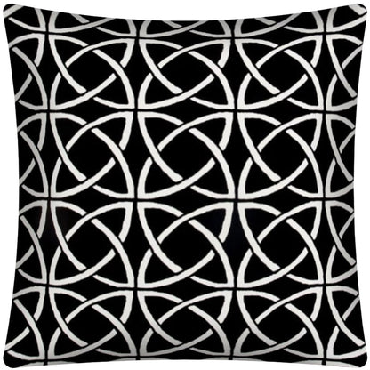 17" Black and White Interlocking Indoor Outdoor Throw Pillow Cover