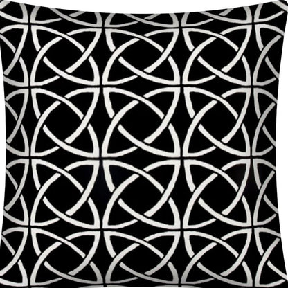 17" Black and White Interlocking Indoor Outdoor Throw Pillow Cover