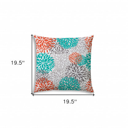 20" Gray Orange and White Floral Indoor Outdoor Throw Pillow Cover