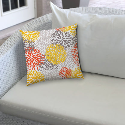 20" X 20" Gray Yellow And White Zippered Polyester Floral Throw Pillow Cover