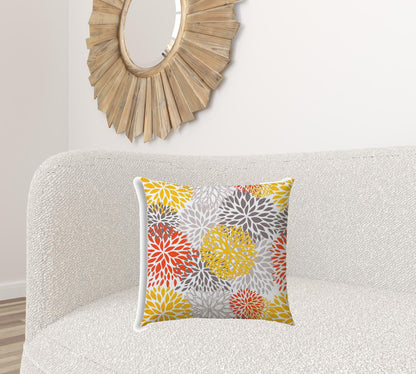 20" X 20" Gray Yellow And White Zippered Polyester Floral Throw Pillow Cover