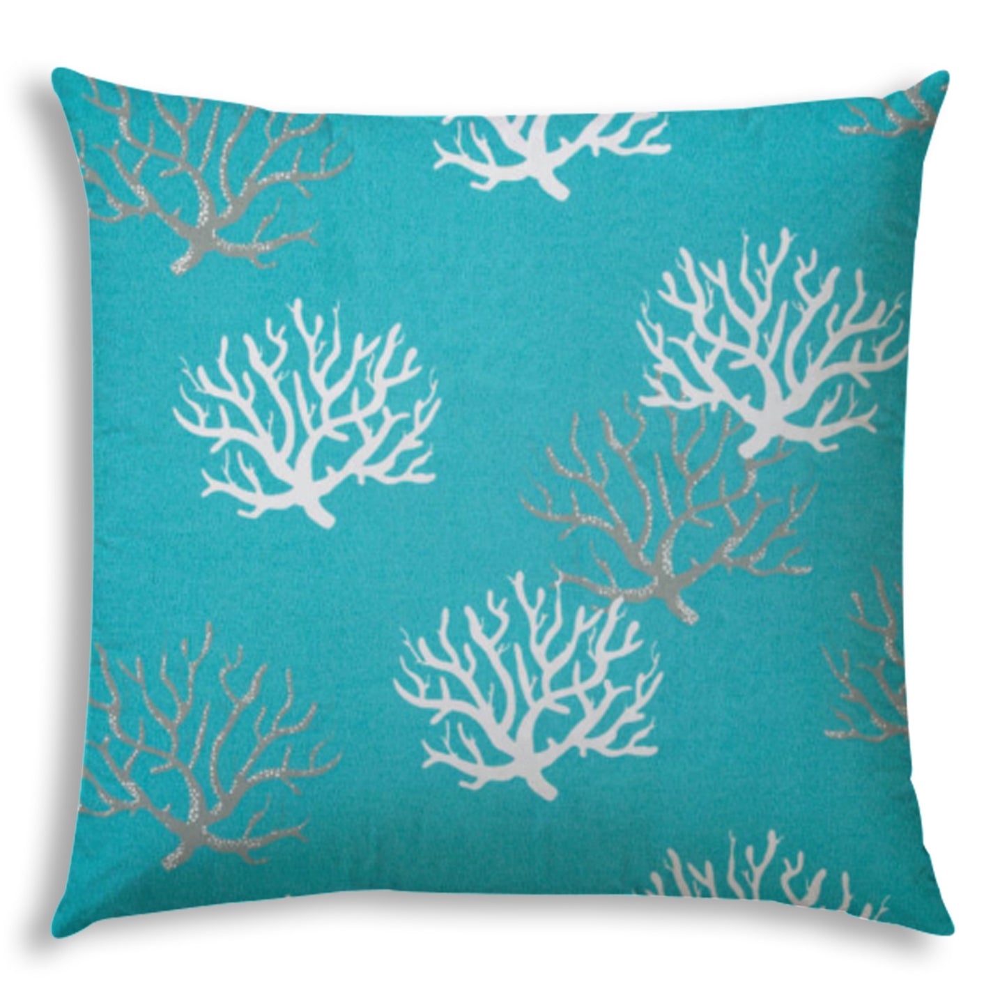 20" Aqua Gray and White Coral Indoor Outdoor Throw Pillow Cover