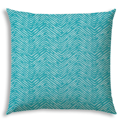 20" Turquoise and White Chevron Indoor Outdoor Throw Pillow Cover