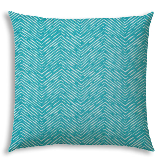 20" Turquoise and White Chevron Indoor Outdoor Throw Pillow Cover