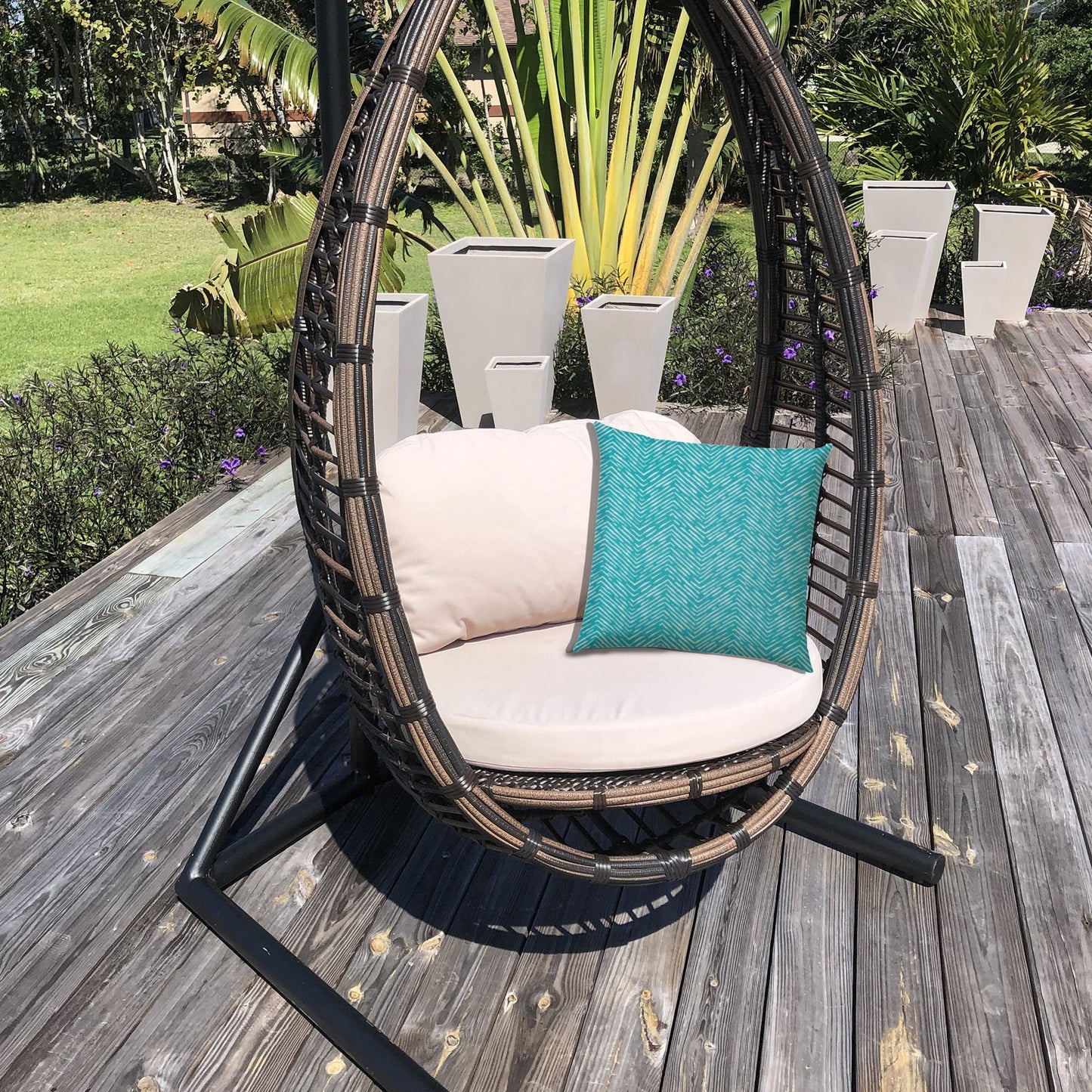 20" Turquoise and White Chevron Indoor Outdoor Throw Pillow Cover