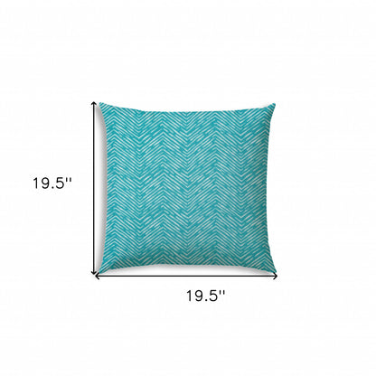 20" Turquoise and White Chevron Indoor Outdoor Throw Pillow Cover