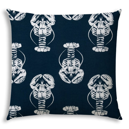 20" Navy and White Lobster Coastal Indoor Outdoor Throw Pillow Cover