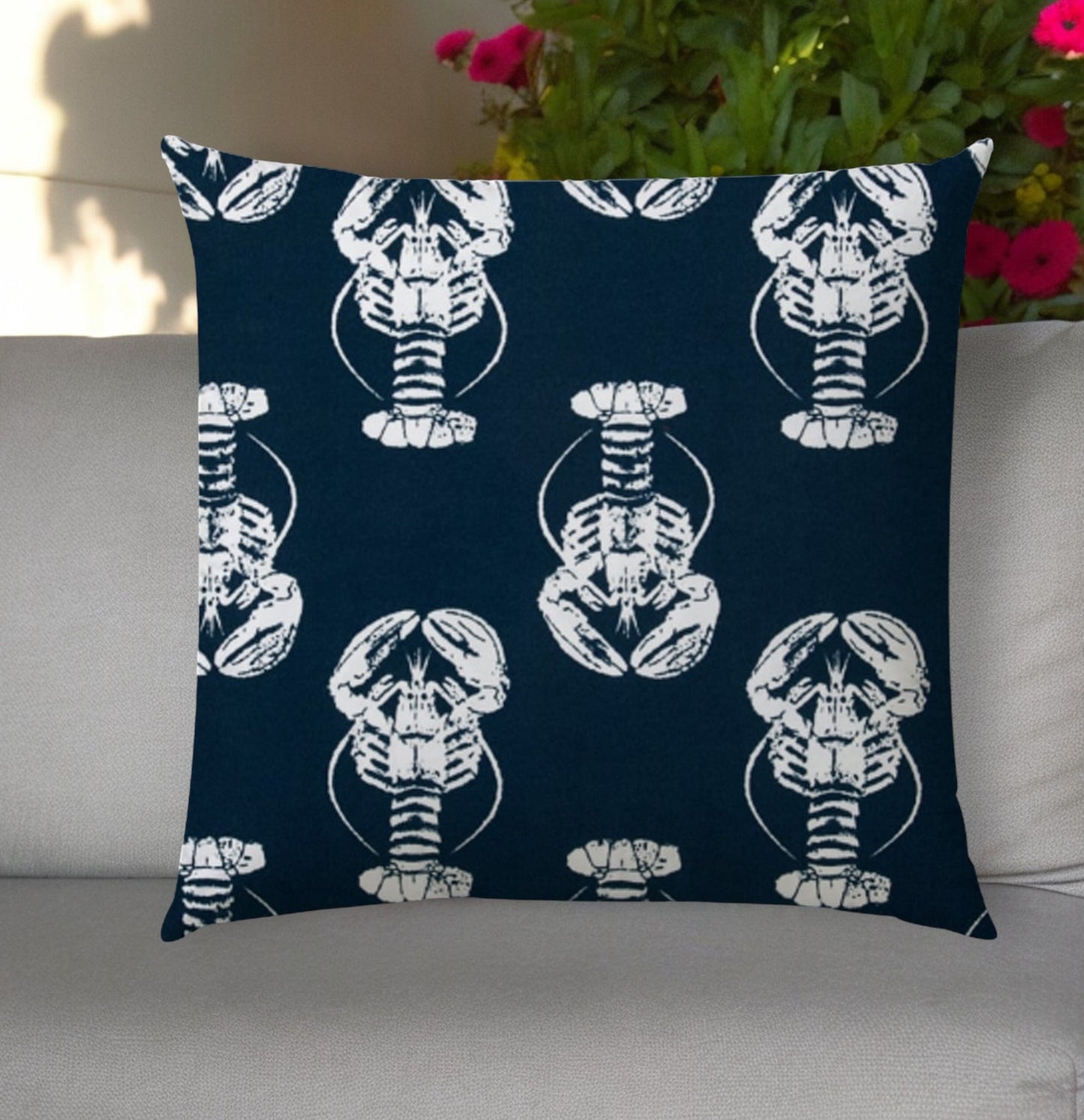 20" Navy and White Lobster Coastal Indoor Outdoor Throw Pillow Cover