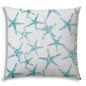 20" Turquoise and White Starfish Coastal Indoor Outdoor Throw Pillow Cover