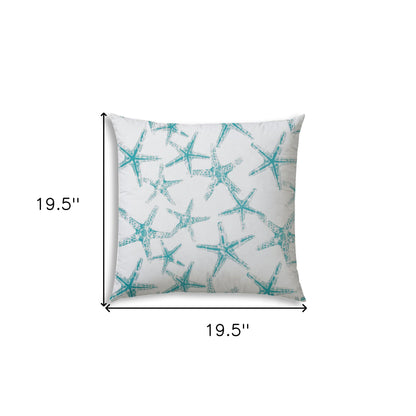 20" Turquoise and White Starfish Coastal Indoor Outdoor Throw Pillow Cover