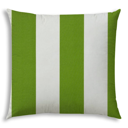 20" Green and Ivory Striped Indoor Outdoor Throw Pillow Cover