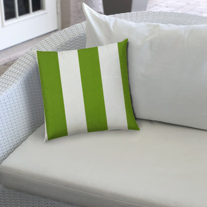 20" Green and Ivory Striped Indoor Outdoor Throw Pillow Cover