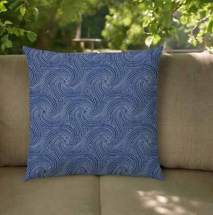 20" Blue and White Swirl Indoor Outdoor Throw Pillow Cover