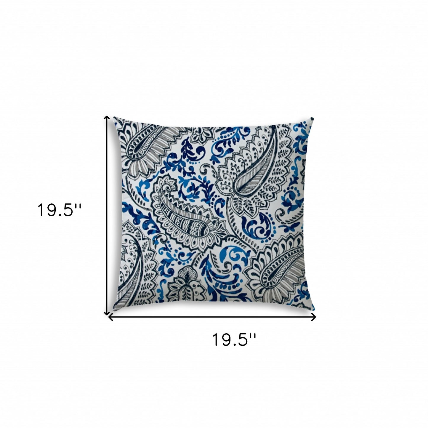 20" Blue Gray and White Paisley Indoor Outdoor Throw Pillow Cover