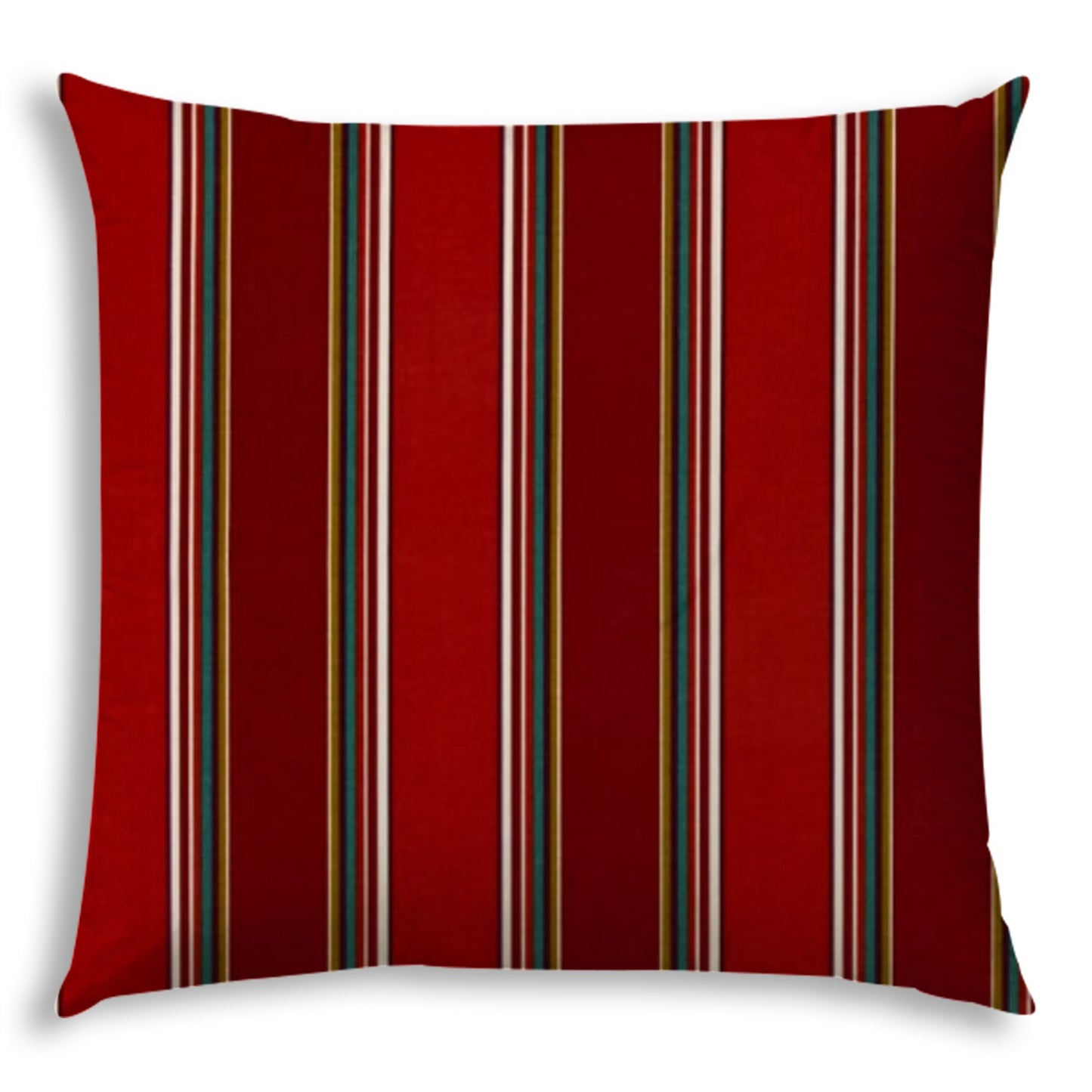 20" Red Green and White Striped Indoor Outdoor Throw Pillow Cover