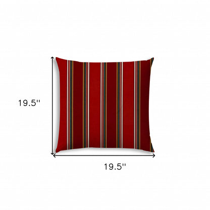 20" Red Green and White Striped Indoor Outdoor Throw Pillow Cover