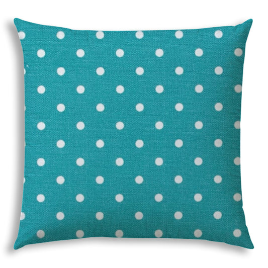 20" Turquoise and White Polka Dot Indoor Outdoor Throw Pillow Cover