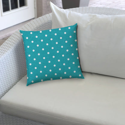 20" Turquoise and White Polka Dot Indoor Outdoor Throw Pillow Cover