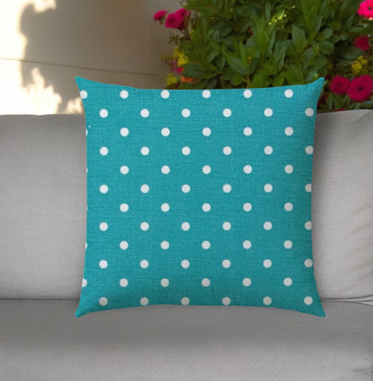 20" Turquoise and White Polka Dot Indoor Outdoor Throw Pillow Cover