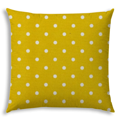 20" Yellow and White Polka Dot Indoor Outdoor Throw Pillow Cover