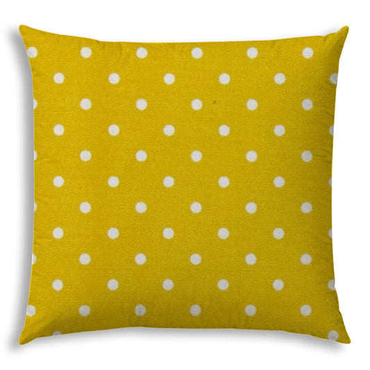 20" Yellow and White Polka Dot Indoor Outdoor Throw Pillow Cover