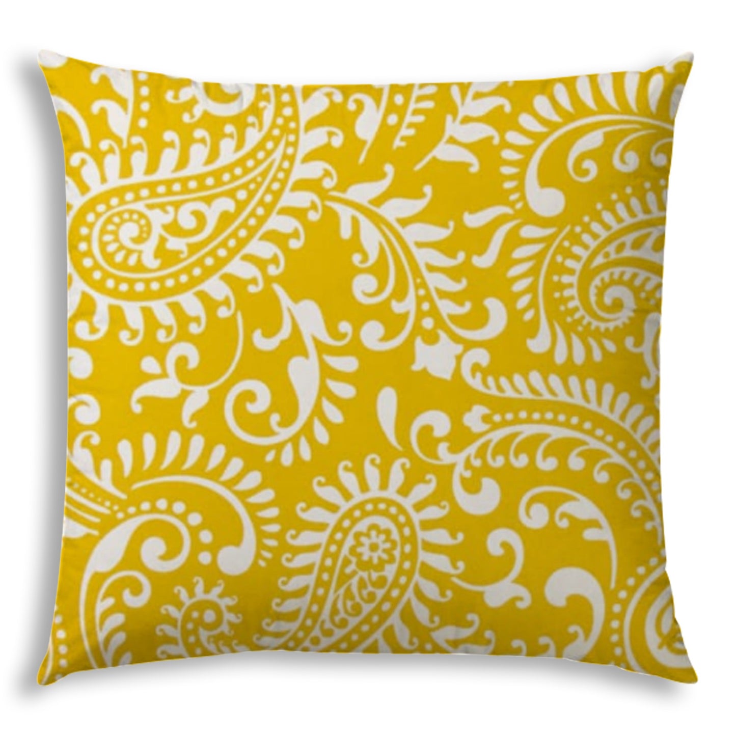 20" Yellow and White Paisley Indoor Outdoor Throw Pillow Cover