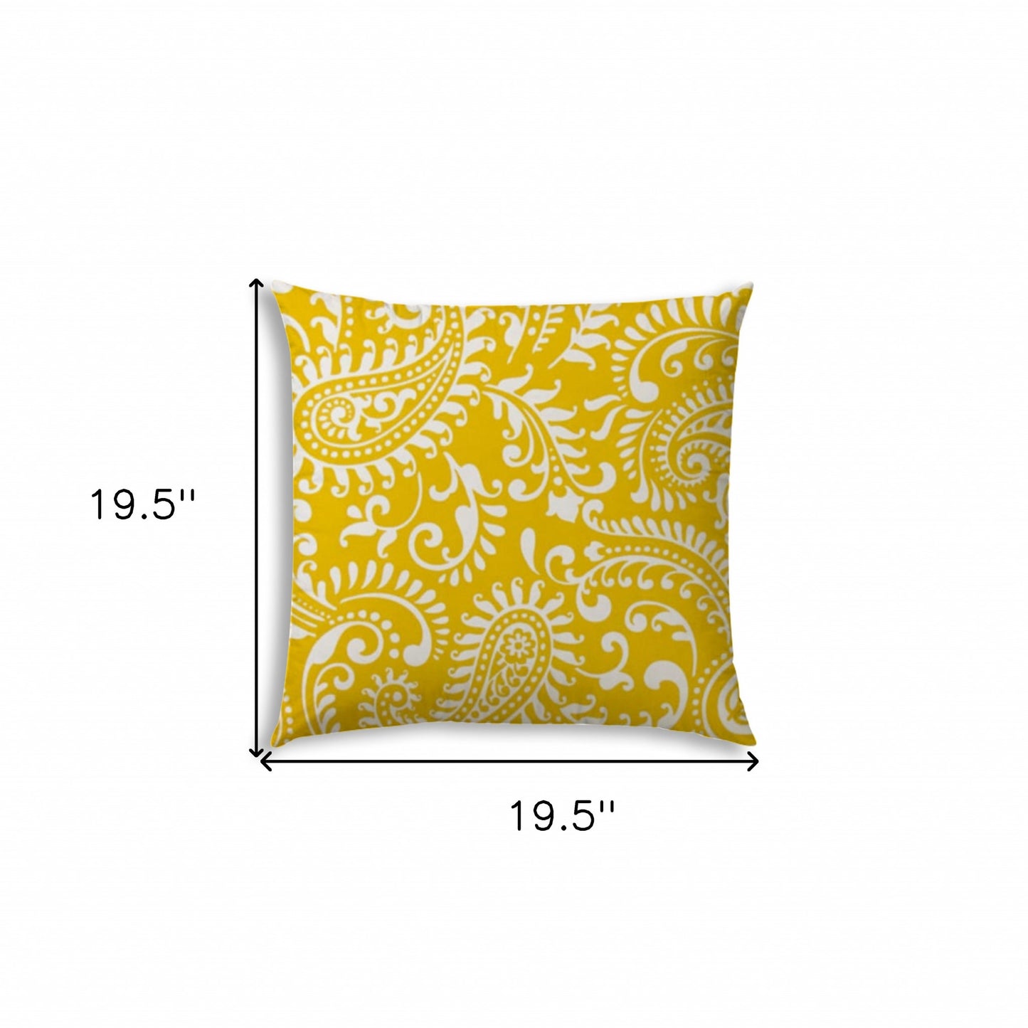 20" Yellow and White Paisley Indoor Outdoor Throw Pillow Cover