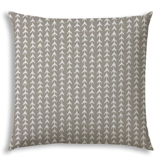 20" Taupe and White Striped Indoor Outdoor Throw Pillow Cover