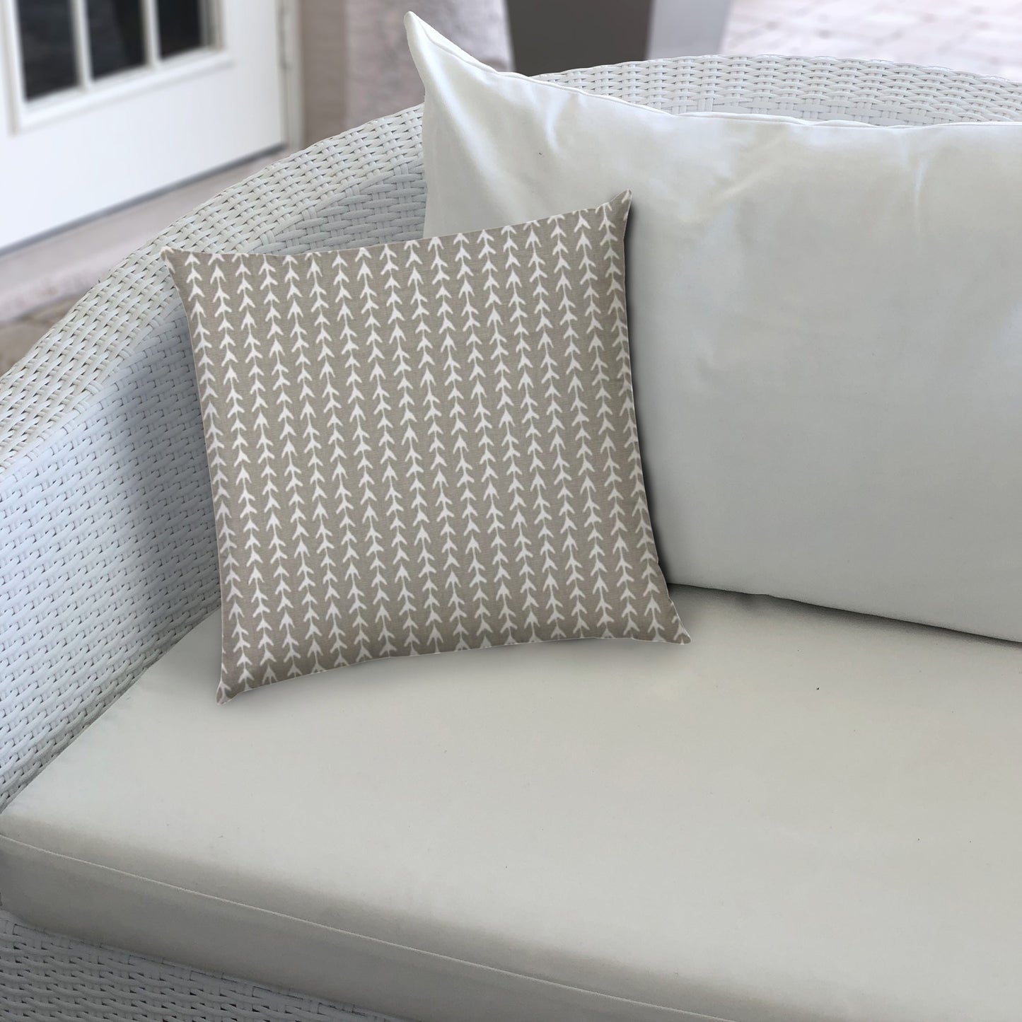 20" Taupe and White Striped Indoor Outdoor Throw Pillow Cover