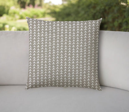 20" Taupe and White Striped Indoor Outdoor Throw Pillow Cover