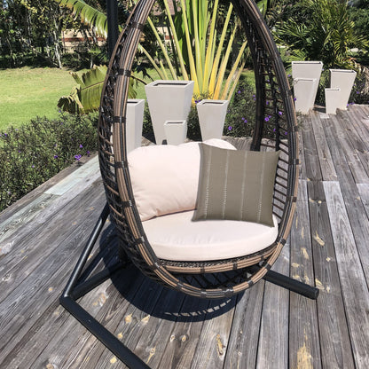 20" Taupe and White Striped Indoor Outdoor Throw Pillow Cover