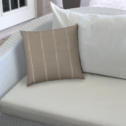 20" Taupe and White Striped Indoor Outdoor Throw Pillow Cover