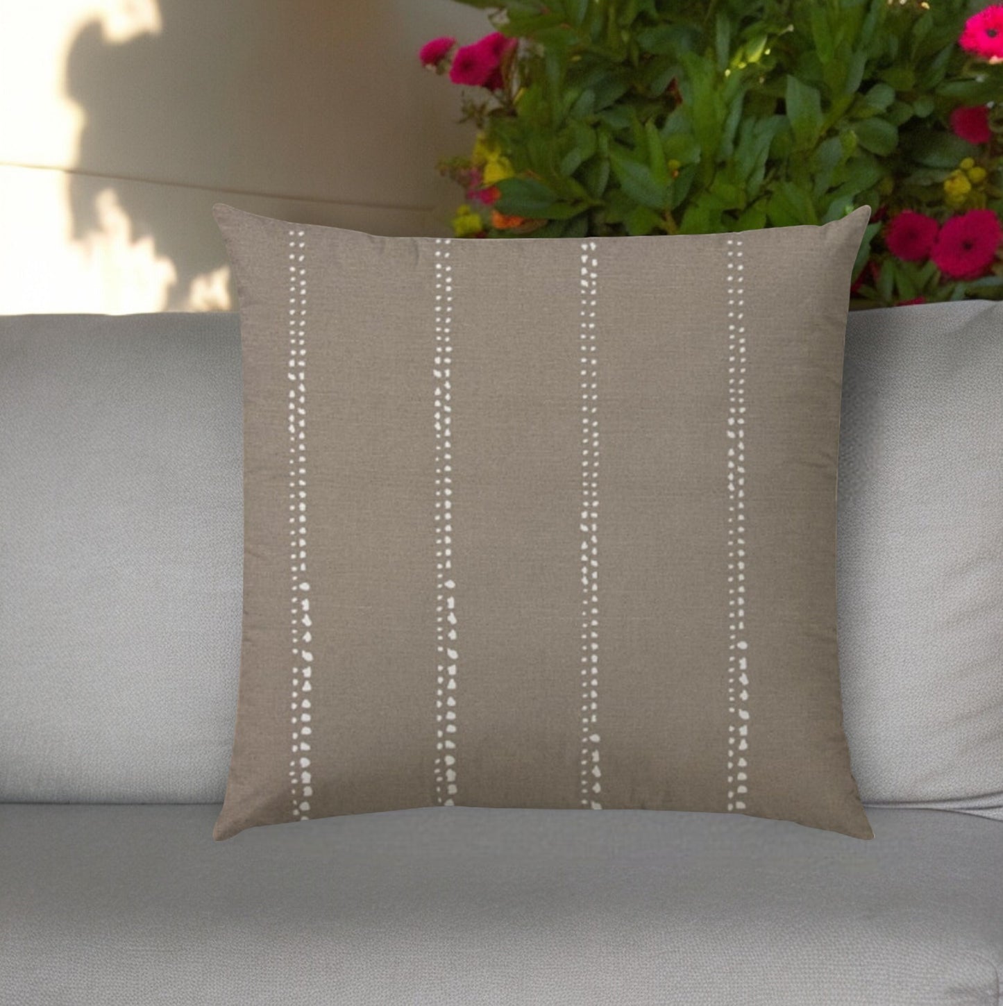 20" Taupe and White Striped Indoor Outdoor Throw Pillow Cover