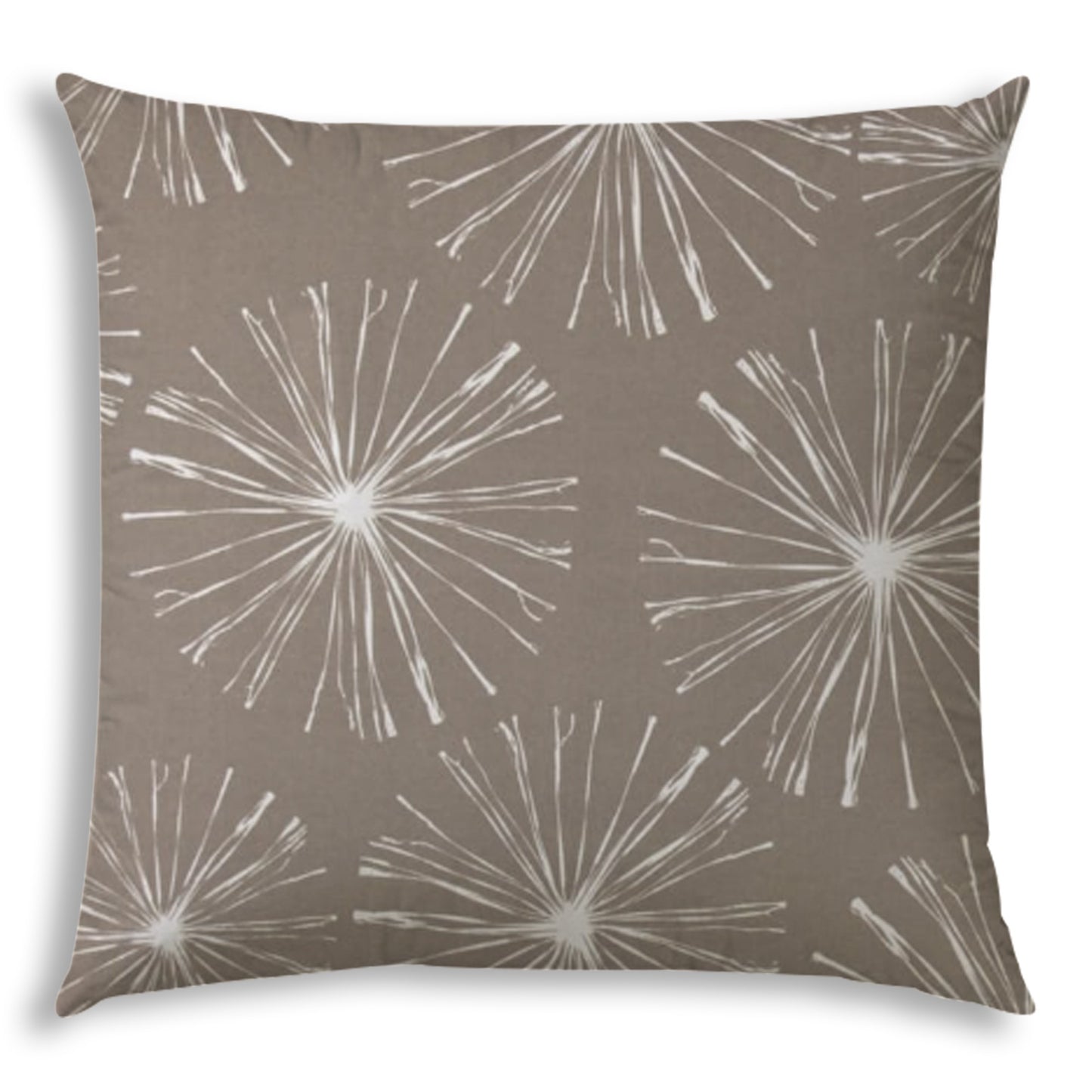 20" Taupe and White Starburst Fireworks Indoor Outdoor Throw Pillow Cover