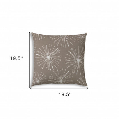 20" Taupe and White Starburst Fireworks Indoor Outdoor Throw Pillow Cover