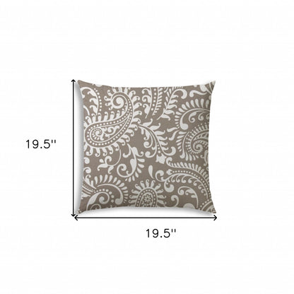 20" Taupe and White Paisley Indoor Outdoor Throw Pillow Cover