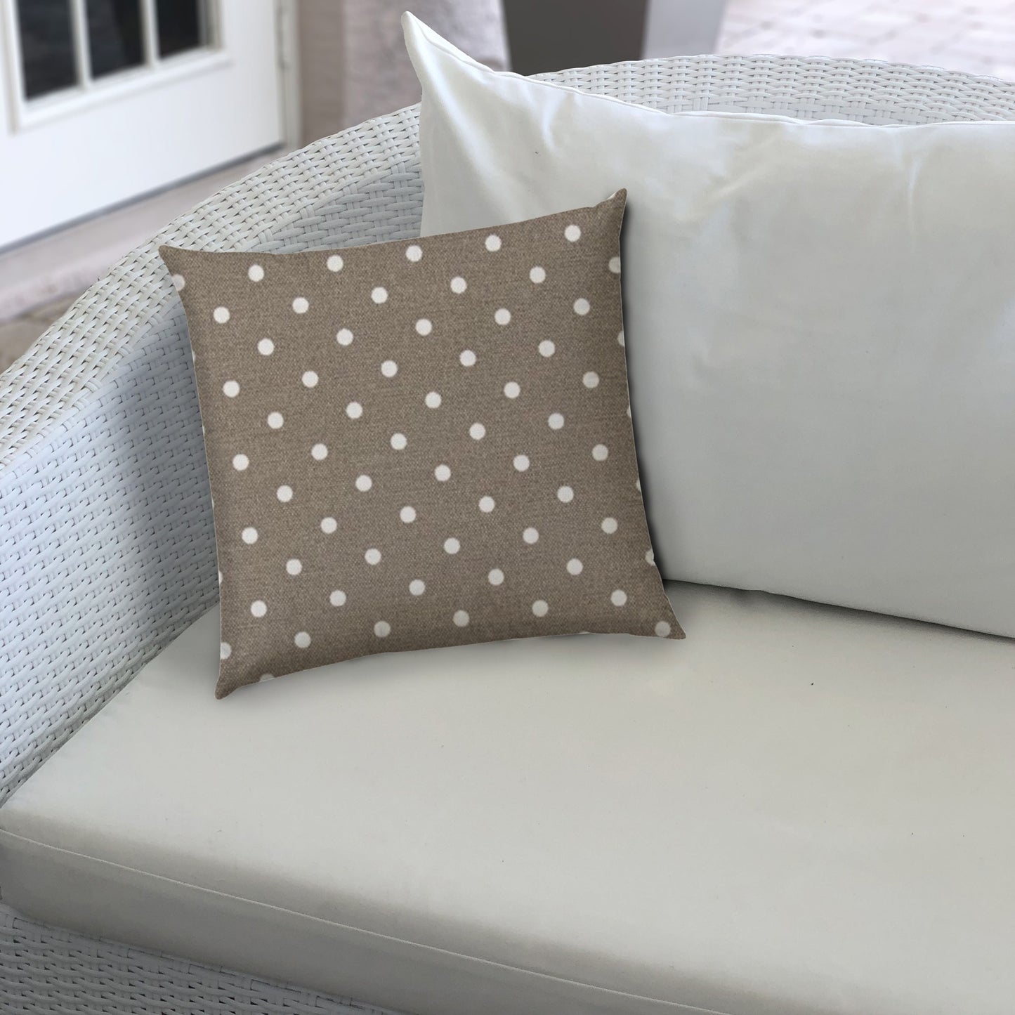 20" Taupe and White Polka Dot Indoor Outdoor Throw Pillow Cover