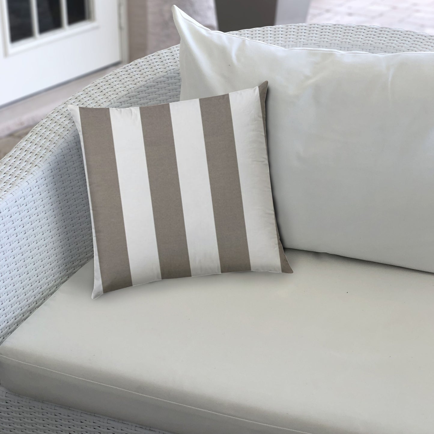 20" Taupe and Ivory Striped Indoor Outdoor Throw Pillow Cover