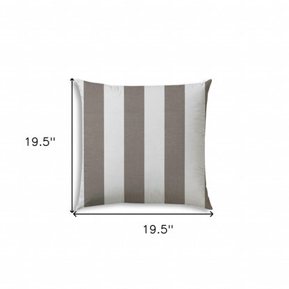 20" Taupe and Ivory Striped Indoor Outdoor Throw Pillow Cover