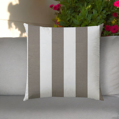 20" Taupe and Ivory Striped Indoor Outdoor Throw Pillow Cover