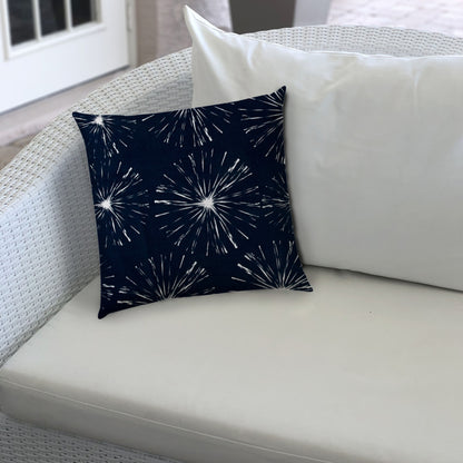 20" Navy and White Starburst Fireworks Indoor Outdoor Throw Pillow Cover